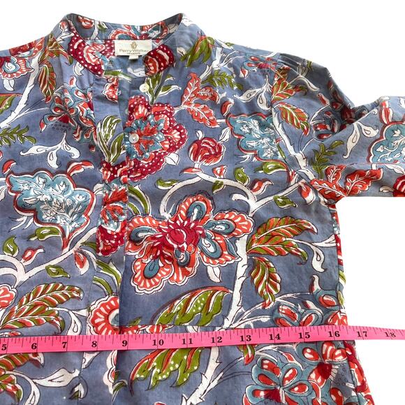 Perry Walker Collective Tori Button-Front Blue Floral Cotton Dress - Size 1/XS - Picture 10 of 16